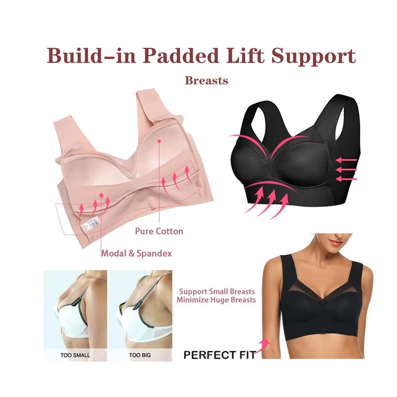 WOWENY Seamless Bras for Women Sleep Leisure Sports Yoga Bra Padded Wireless Thin Soft Comfy Pullover Tops Plus Size (Baby Pink, S) - Image 3