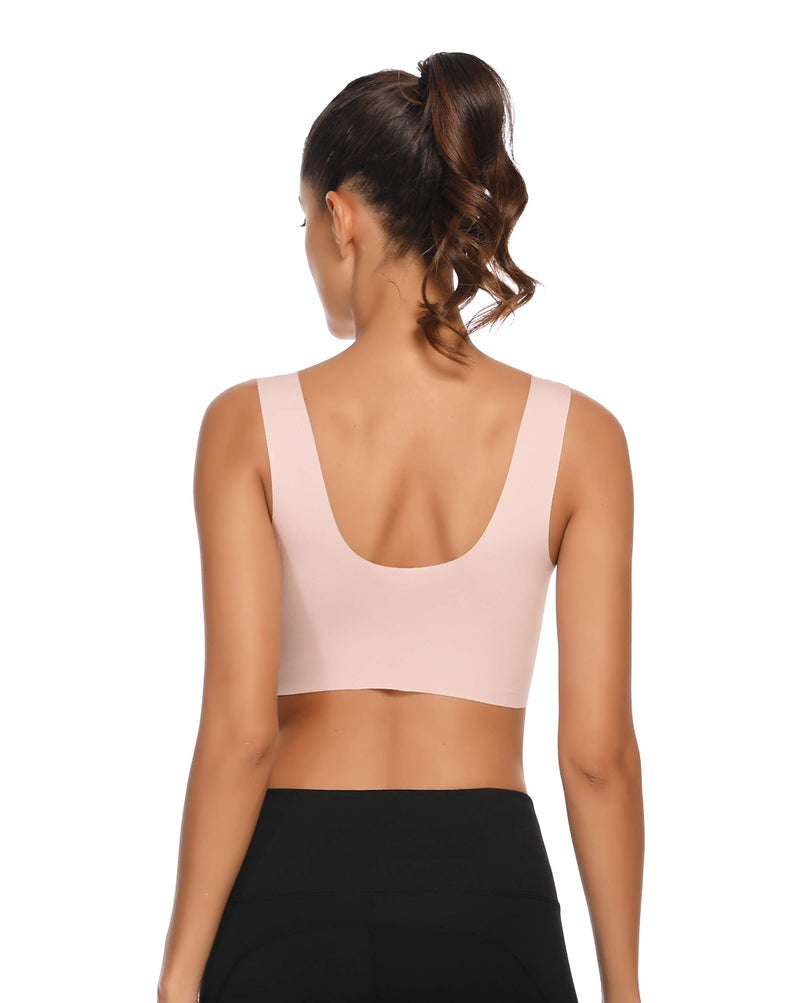 WOWENY Seamless Bras for Women Sleep Leisure Sports Yoga Bra Padded Wireless Thin Soft Comfy Pullover Tops Plus Size (Baby Pink, S) - Image 2