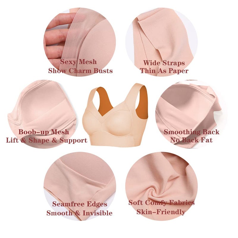 WOWENY Seamless Bras for Women Sleep Leisure Sports Yoga Bra Padded Wireless Thin Soft Comfy Pullover Tops Plus Size (Baby Pink, S) - Image 4