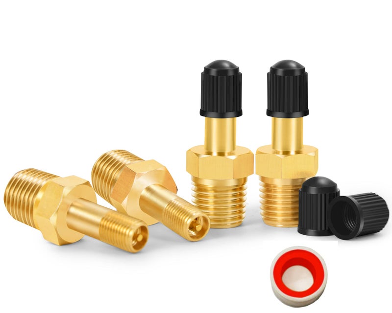 GODESON 1/4" NPT Tank Valve, Anti-Corrosion Brass Schrader Valve with 1/4" Male NPT,Using with Air Compressor Tanks(Pack of 4) - Image 1