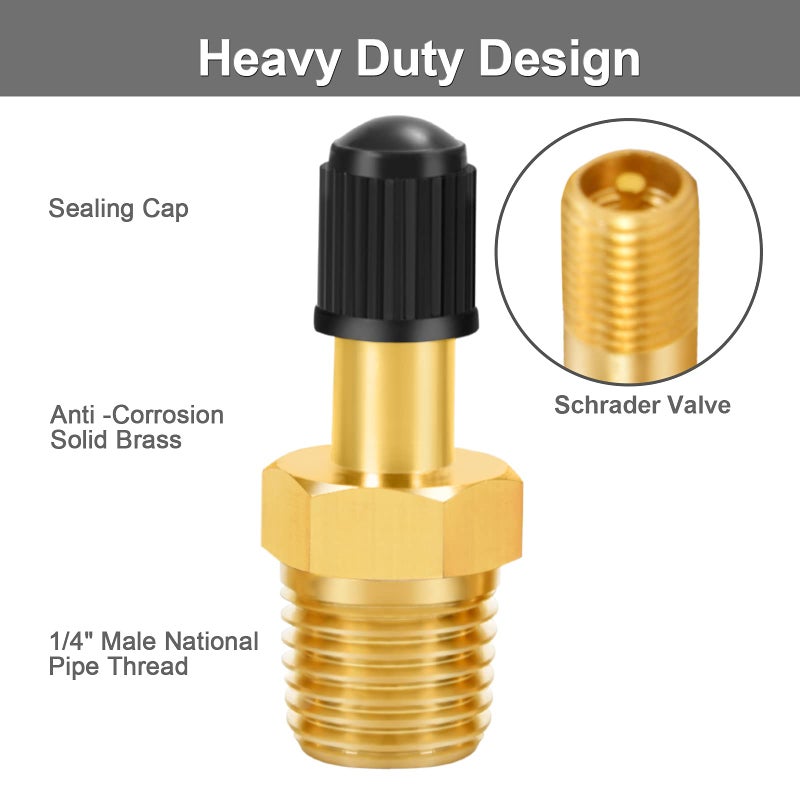 GODESON 1/4" NPT Tank Valve, Anti-Corrosion Brass Schrader Valve with 1/4" Male NPT,Using with Air Compressor Tanks(Pack of 4) - Image 2