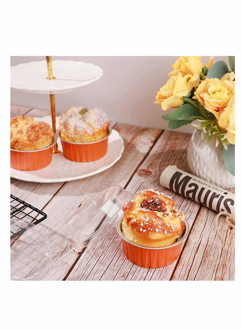 Zikra Cheesecake Container 50 Pcs 5 Oz Aluminum Foil Baking Cups Muffin Liners Disposable Foil Ramekins Dessert Containers Cupcake Baking Cups with Lids Aluminum Foil Cupcake Holders - Image 3