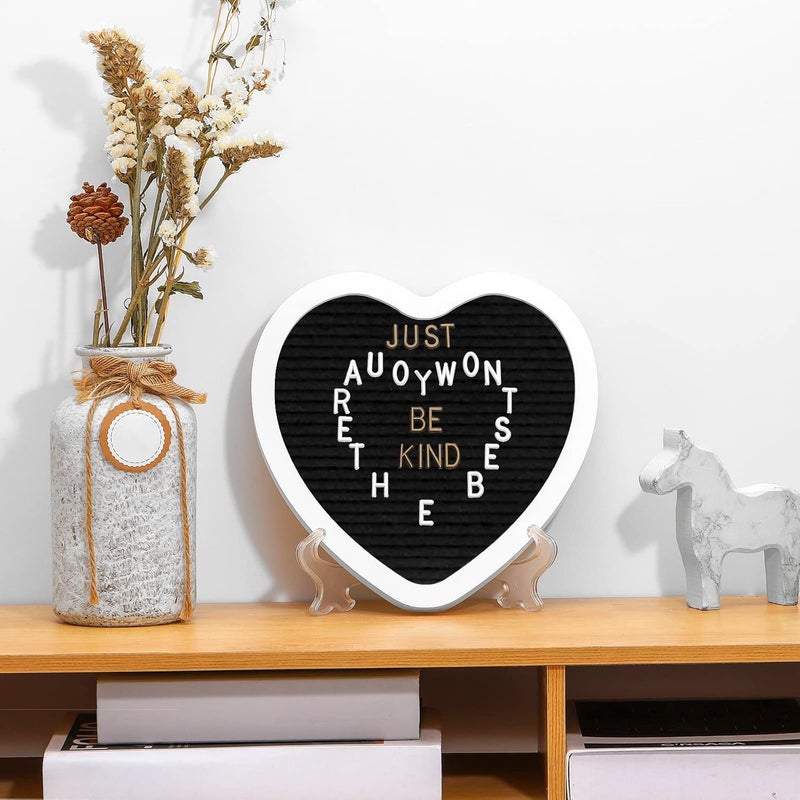 G GAMIT Heart-Shaped Felt Letter Board Message Sign,10x10 inches Message Board with 465 Changeable White&Golden Letters,Numbers,Cursive Words and Stand for Party,Pregnancy,Wall&Tabletop Decor (Black) - Image 3