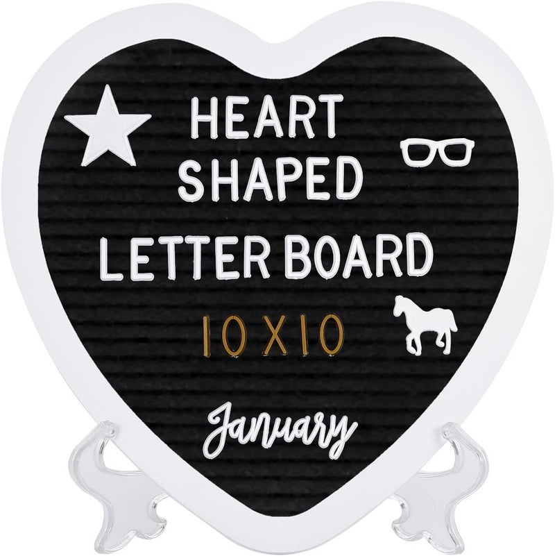 G GAMIT Heart-Shaped Felt Letter Board Message Sign,10x10 inches Message Board with 465 Changeable White&Golden Letters,Numbers,Cursive Words and Stand for Party,Pregnancy,Wall&Tabletop Decor (Black) - Image 1