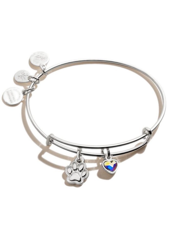 ALEX AND ANI Tokens Expandable Wire Bangle Bracelet For Women, Paw Print Duo Charm, Shiny Silver Finish, 2 To 3.5 Inches  - Image 1
