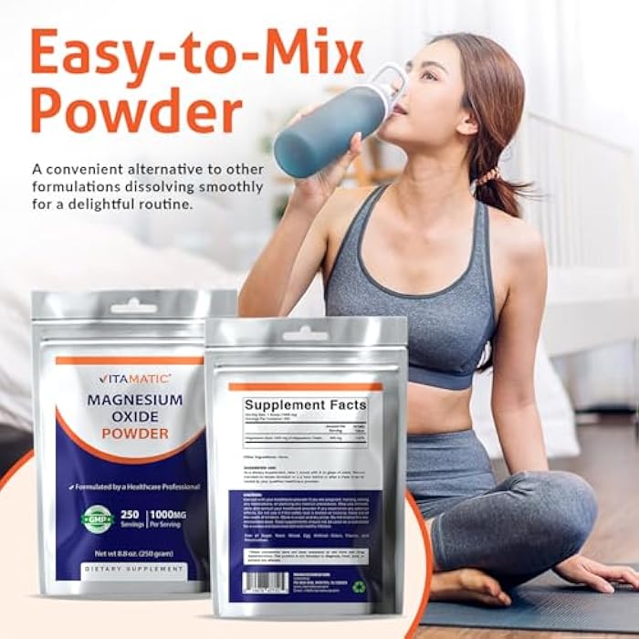 Vitamatic Magnesium Oxide Powder – 1000 mg Per Serving – 250 Servings – High Absorption Magnesium Supplement – 600 mg Elemental Magnesium – Unflavored - Image 3