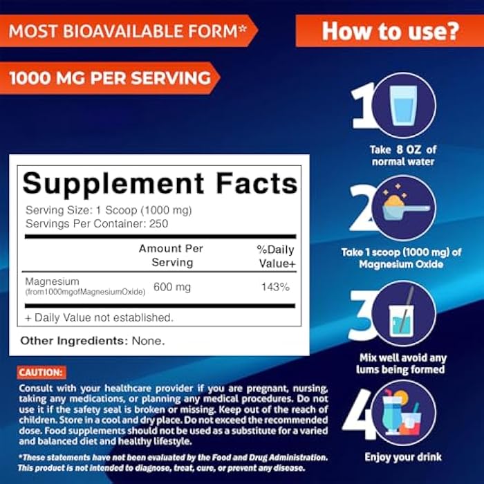 Vitamatic Magnesium Oxide Powder – 1000 mg Per Serving – 250 Servings – High Absorption Magnesium Supplement – 600 mg Elemental Magnesium – Unflavored - Image 2