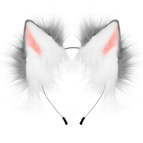 HAOAN Handmade Faux Fur Fox Wolf Ears Headband Halloween Christmas Cosplay Party Costume Accessories - Image 1