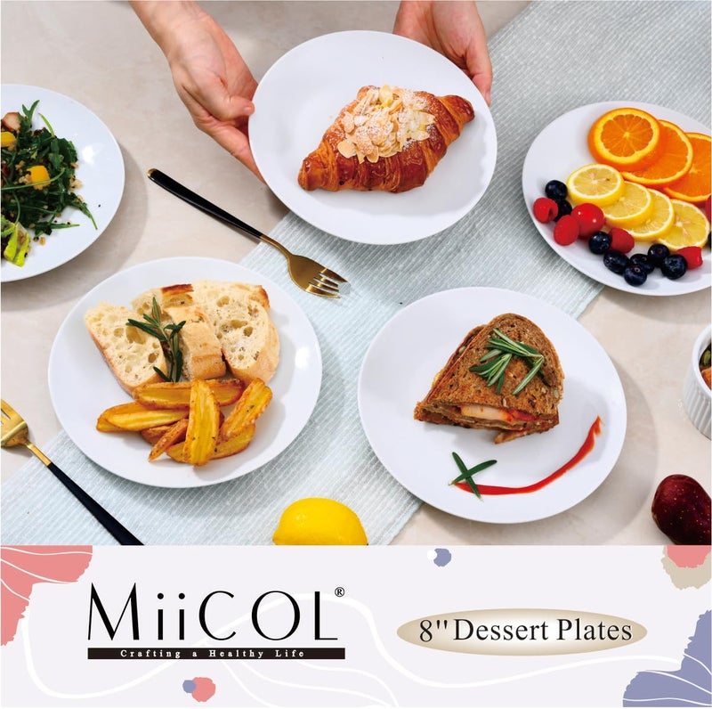 Miicol Ceramic Appetizer Plates Set of 6, White Dessert Plates 8 Inch, Small Dinner Plates, Modern Round Salad Plates, Porcelain Serving Dishes for Snack, Bread, Fruit, Microwave & Dishwasher Safe - Image 2
