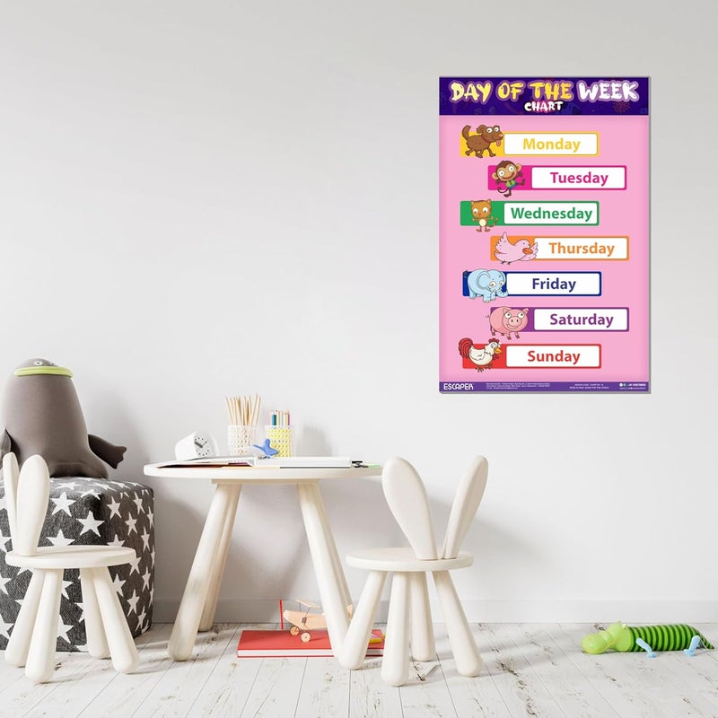 ESCAPER رسوم بيانية تعليمية لأيام الأسبوع للأطفال، رسوم بيانية لتعلم الأطفال (11.5 × 17.5 بوصة)، مواد دراسية للأطفال، كتب تعليمية للأطفال، ملصقات تعليمية - Image 4