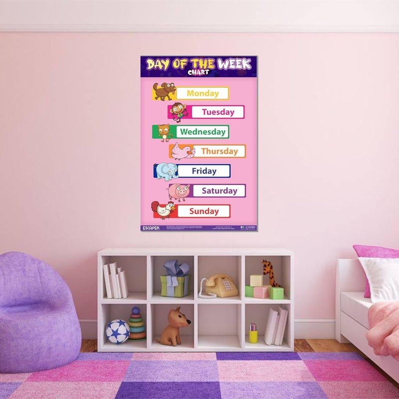ESCAPER رسوم بيانية تعليمية لأيام الأسبوع للأطفال، رسوم بيانية لتعلم الأطفال (11.5 × 17.5 بوصة)، مواد دراسية للأطفال، كتب تعليمية للأطفال، ملصقات تعليمية - Image 5