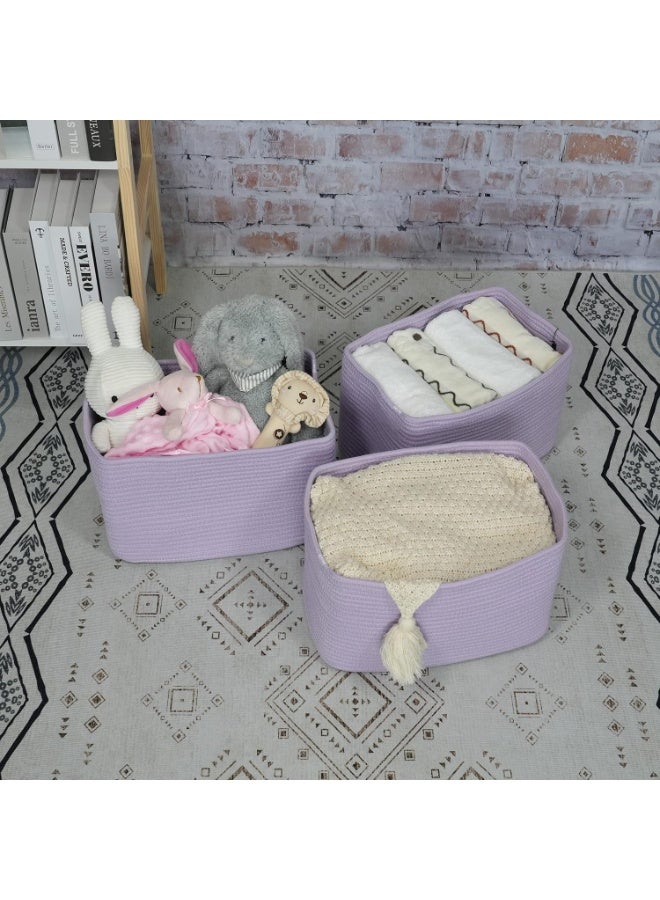 Bukela Cotton Rope storage Basket Bins Woven Basket for Organizing Shelves 15X10X9.3" Rectangle Decorative Baskets For storage Clothes Toys Books Towels Nursery basket organizer 3 pack purple or lavender - Image 4