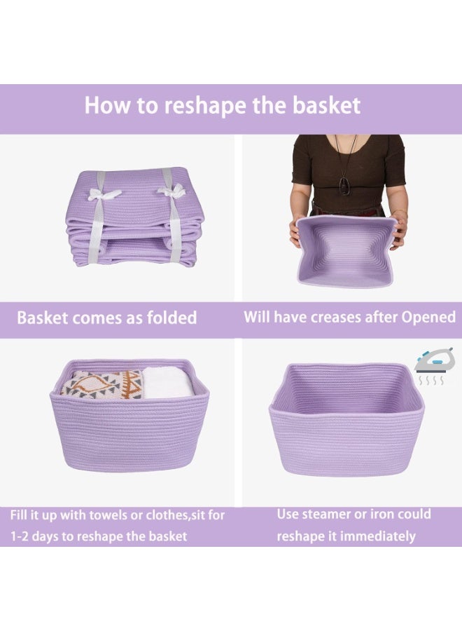 Bukela Cotton Rope storage Basket Bins Woven Basket for Organizing Shelves 15X10X9.3" Rectangle Decorative Baskets For storage Clothes Toys Books Towels Nursery basket organizer 3 pack purple or lavender - Image 2