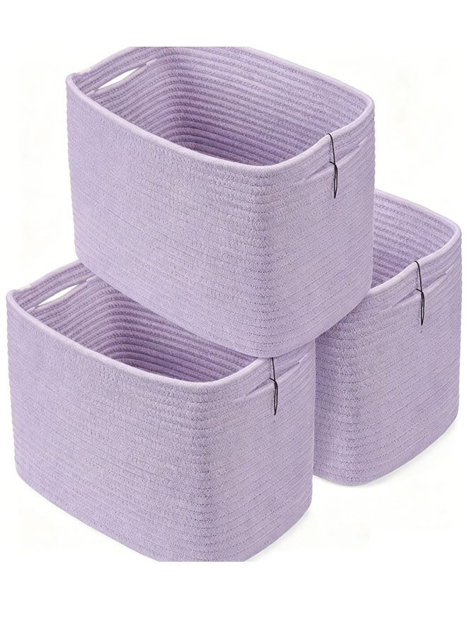 Bukela Cotton Rope storage Basket Bins Woven Basket for Organizing Shelves 15X10X9.3" Rectangle Decorative Baskets For storage Clothes Toys Books Towels Nursery basket organizer 3 pack purple or lavender - Image 1