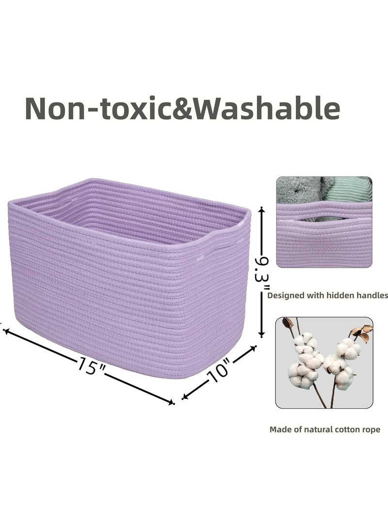 Bukela Cotton Rope storage Basket Bins Woven Basket for Organizing Shelves 15X10X9.3" Rectangle Decorative Baskets For storage Clothes Toys Books Towels Nursery basket organizer 3 pack purple or lavender - Image 3