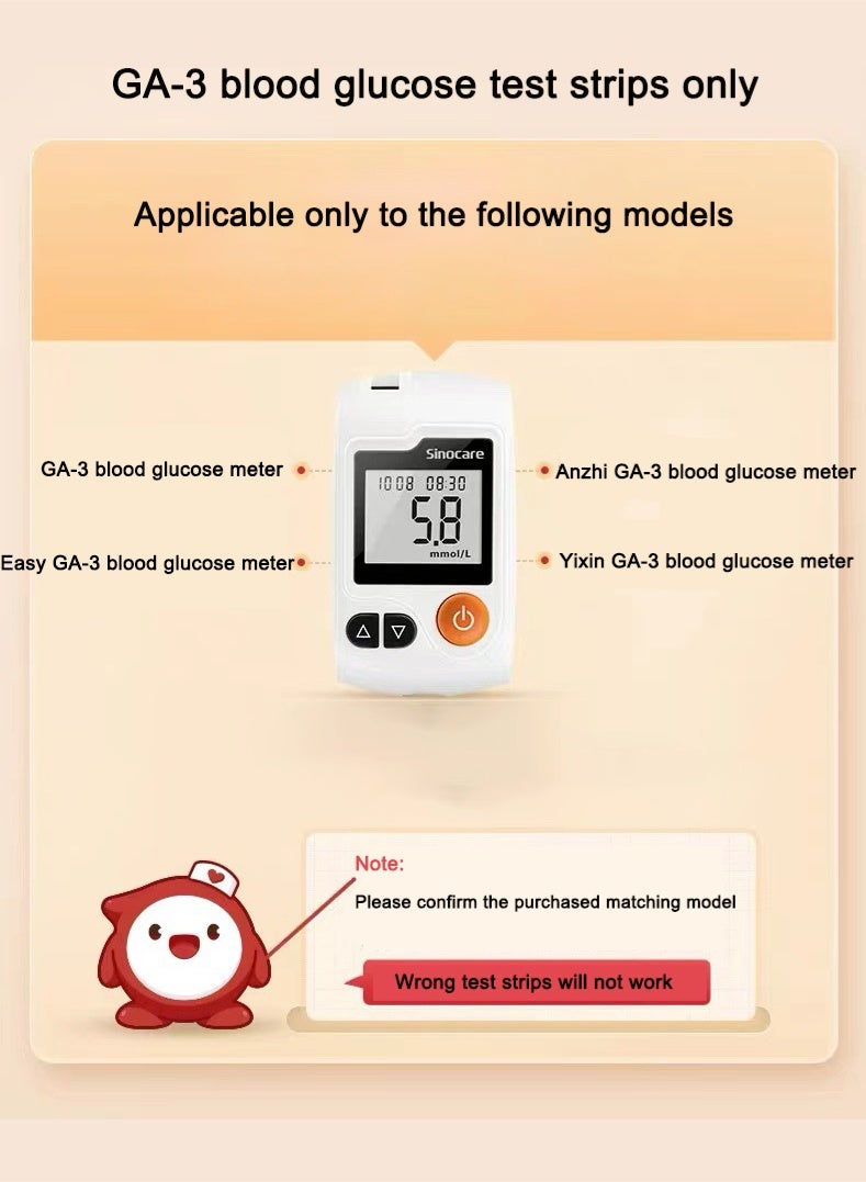 SINOCARE Diabetes Blood Glucose Test Strips – High-Accuracy Blood Glucose Monitoring, 0.6µL Micro-Blood Sample, 10-Second Results, FDA-Approved GDH Enzyme Technology, No Coding Required (50 Test Strips + 50 Blood Collection Needles) - Image 2