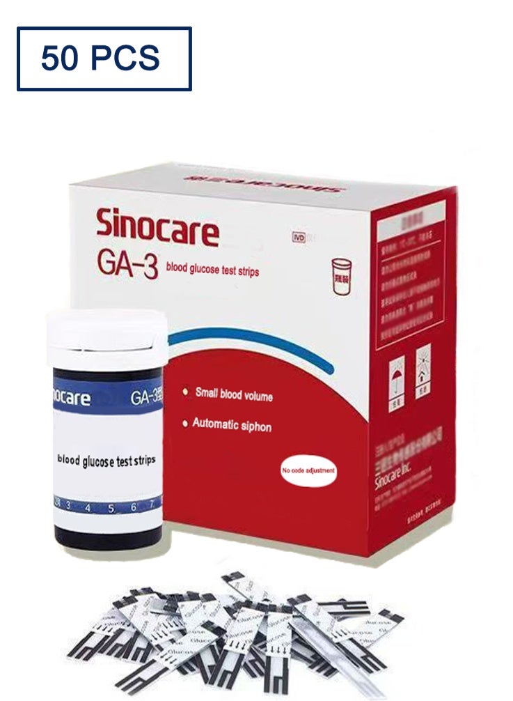 SINOCARE Diabetes Blood Glucose Test Strips – High-Accuracy Blood Glucose Monitoring, 0.6µL Micro-Blood Sample, 10-Second Results, FDA-Approved GDH Enzyme Technology, No Coding Required (50 Test Strips + 50 Blood Collection Needles) - Image 1