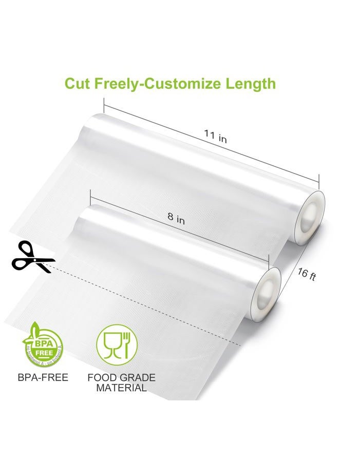 Bonsenkitchen Vacuum Sealer Rolls Bags, 6 Pack 3 Rolls 11" x 16' + 3 Rolls 8" x 16' Commercial Grade BPA Free Bag Rolls, Durable Customized Size Food Vac Bags for Storage and Sous Vide Cooking VB22 - Image 2
