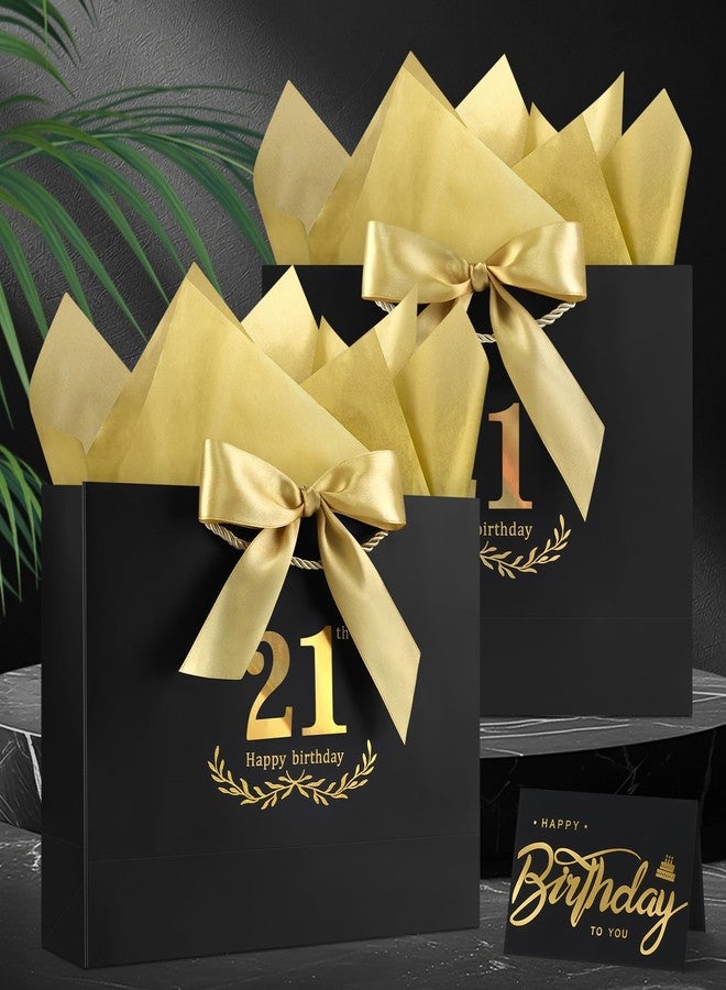 JMANNI حقيبة هدايا JMANNI باللونين الأسود والذهبي لعيد الميلاد الحادي والعشرين، مع بطاقة وورق تغليف، مقاس 12.6 × 9.84 × 3.9 بوصة. حقيبة هدايا أنيقة للبالغين، تذكار لحفلة عيد الميلاد الحادي والعشرين. - Image 2