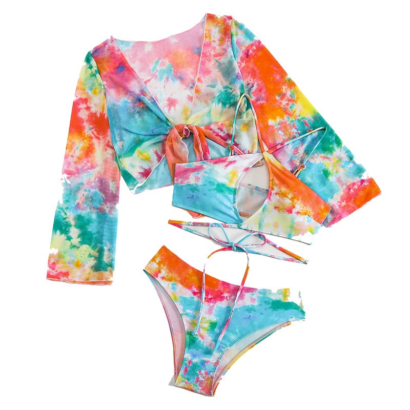 Foreign Trade and Women''s Fashion Sexy Bikini Tie-dye Printed Swimsuit Split Beach Holiday Three-piece Set Swimming - Image 1