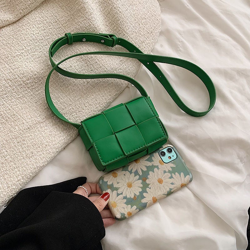 Woven Kidsren'S Bag Korean Style Fashion Pu Klein Pure Color Crossbody Bag Family Accessories Lipstick Bag For Women - Image 5