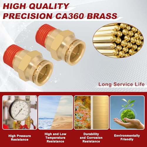 Boeray 34 Quick Push to Connect Fittings Brass Union Straight Joint DOT Approved 34 Tube OD x 12 NPT Thread Air Line Adapter Air Suspension Kit for Truck Trailers and Air Brake System 10pcs - Image 3