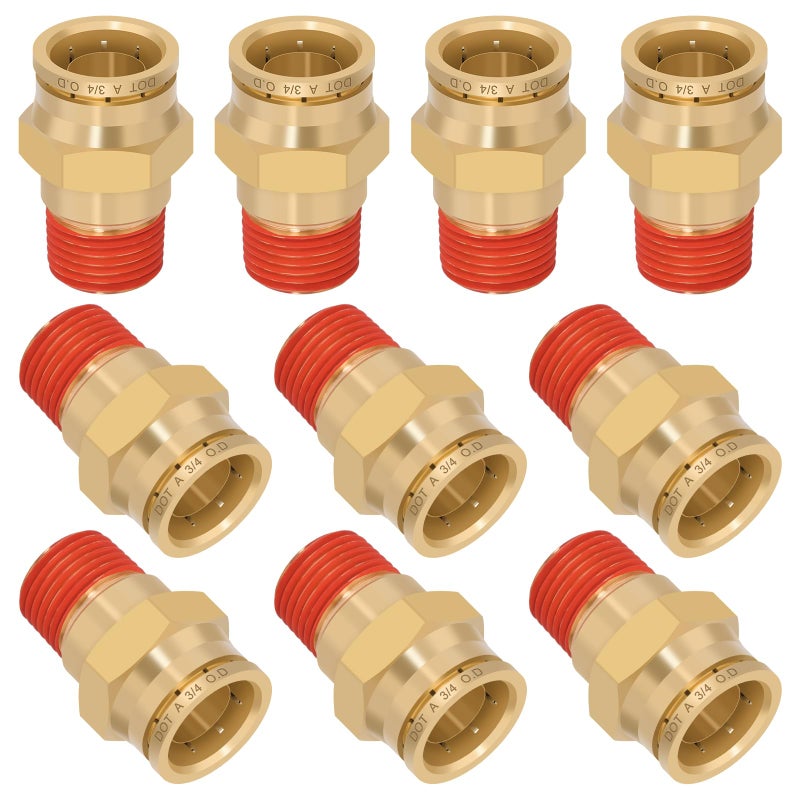 Boeray 34 Quick Push to Connect Fittings Brass Union Straight Joint DOT Approved 34 Tube OD x 12 NPT Thread Air Line Adapter Air Suspension Kit for Truck Trailers and Air Brake System 10pcs - Image 2