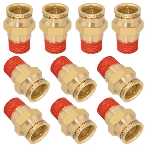 Boeray 34 Quick Push to Connect Fittings Brass Union Straight Joint DOT Approved 34 Tube OD x 12 NPT Thread Air Line Adapter Air Suspension Kit for Truck Trailers and Air Brake System 10pcs - Image 1