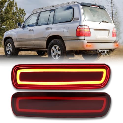 GEEGEETOP Full Lens LED Rear Reflector Bumper Fog Light Assembly kit for Toyota Land Cruiser LC100 19982007 for Lexus LX470Sequential Turn Signal Light Brake Light DRL RED - Image 1