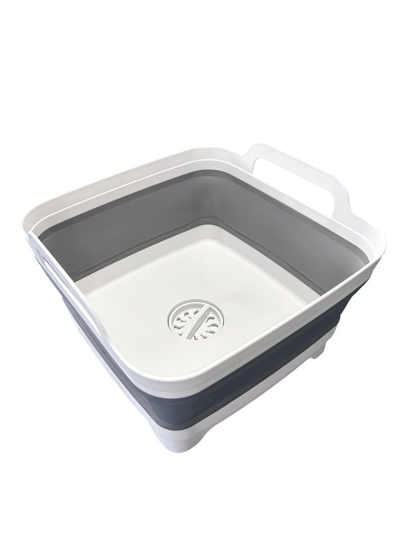 TRASSLE 9L (2.4Gallon) Dish Basin Collapsible with Drain Plug Carry Handles, Space Saveing Kitchen Storage Tray Dish Wash Basin, Portable Dish Tub for Camping  - Image 1