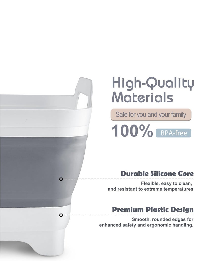 TRASSLE 9L (2.4Gallon) Dish Basin Collapsible with Drain Plug Carry Handles, Space Saveing Kitchen Storage Tray Dish Wash Basin, Portable Dish Tub for Camping  - Image 2