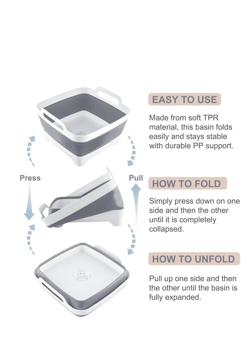 TRASSLE 9L (2.4Gallon) Dish Basin Collapsible with Drain Plug Carry Handles, Space Saveing Kitchen Storage Tray Dish Wash Basin, Portable Dish Tub for Camping  - Image 3