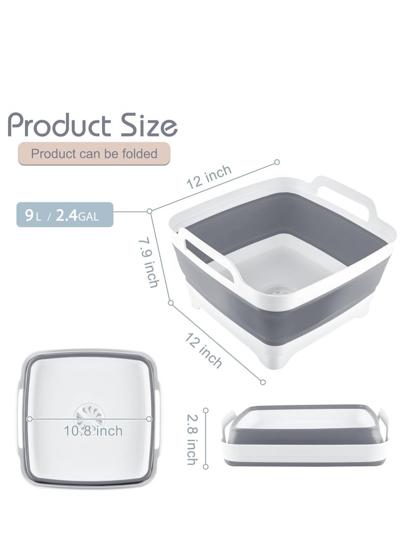 TRASSLE 9L (2.4Gallon) Dish Basin Collapsible with Drain Plug Carry Handles, Space Saveing Kitchen Storage Tray Dish Wash Basin, Portable Dish Tub for Camping  - Image 4