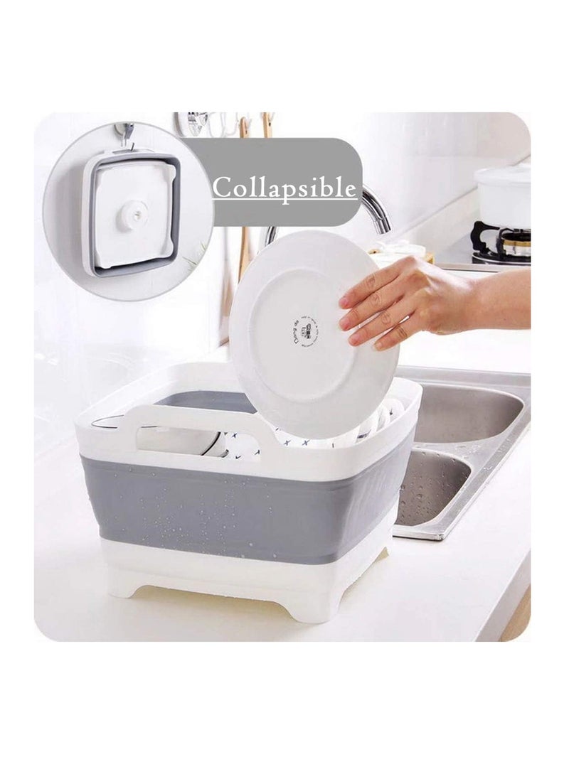 TRASSLE 9L (2.4Gallon) Dish Basin Collapsible with Drain Plug Carry Handles, Space Saveing Kitchen Storage Tray Dish Wash Basin, Portable Dish Tub for Camping  - Image 5
