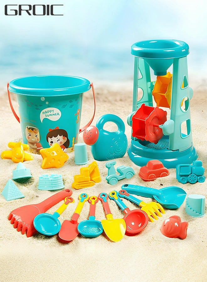GROIC 23Pcs Sand Molds Beach Toys, Sand Castle Building Kit, Children's Beach Bucket,Hourglass Tool,Beach Toys Sand Toys Set,Outside Playset - Image 1