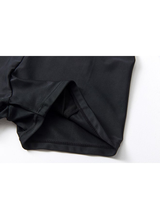 إسكدنيا شورت سباحة للأطفال مصنوع من النايلون بلون سادة، ملابس سباحة سريعة الجفاف للأطفال والأطفال، شورت سباحة بوكسر لعمر 5-14 سنة، جيل من 9280-اللون: أسود- - Image 5