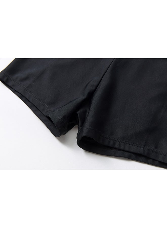 إسكدنيا شورت سباحة للأطفال مصنوع من النايلون بلون سادة، ملابس سباحة سريعة الجفاف للأطفال والأطفال، شورت سباحة بوكسر لعمر 5-14 سنة، جيل من 9280-اللون: أسود- - Image 4