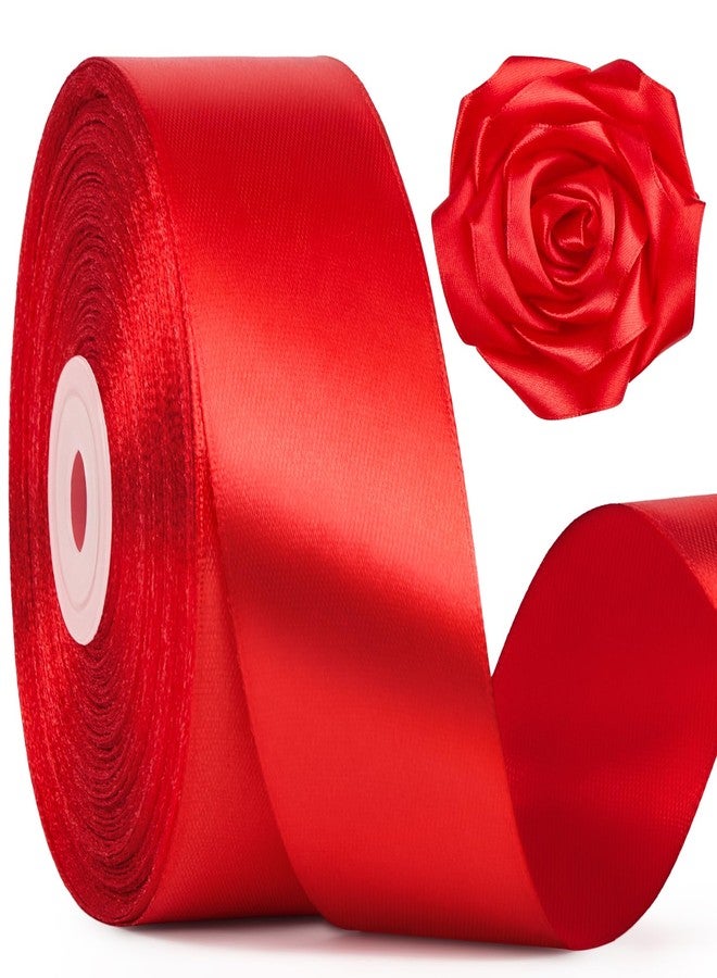 Mauproy 1-1/2 Inches Wide Satin Ribbon, 50 Yards Solid Fabric Ribbon for Wedding Party Decoration DIY Crafts Bows Floral Bouquets Hair Accessories (Red) - Image 1