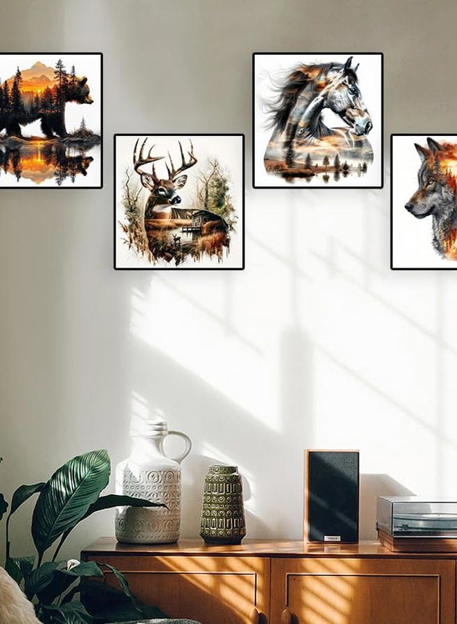 Paintcolor طقم 4 لوحات فنية من الماس للبالغين، 5D حيوانات الغابة كاملة مع رسم دب وحصان بالألماس للمبتدئين والأطفال، كرافتس فنية من الماس (11.8x11.8 بوصة) - Image 5