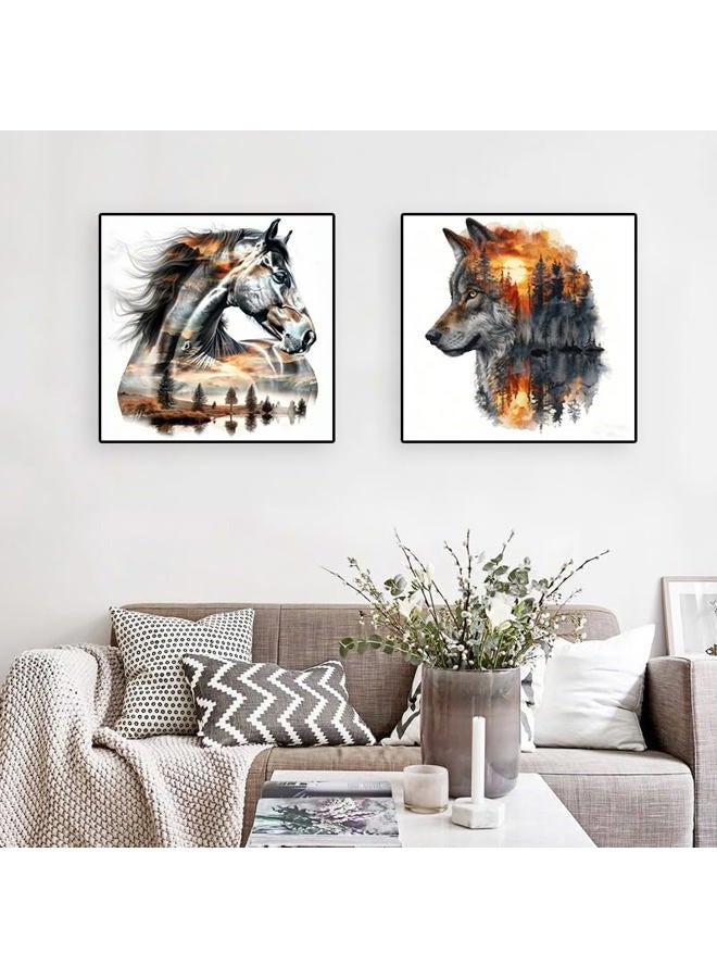 Paintcolor طقم 4 لوحات فنية من الماس للبالغين، 5D حيوانات الغابة كاملة مع رسم دب وحصان بالألماس للمبتدئين والأطفال، كرافتس فنية من الماس (11.8x11.8 بوصة) - Image 3
