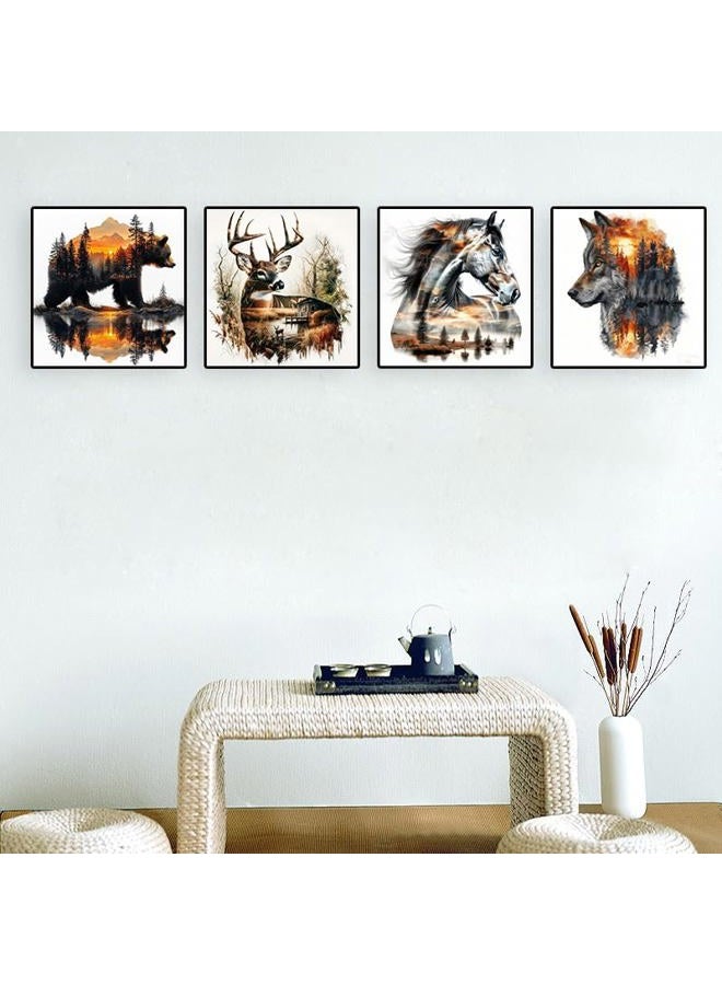 Paintcolor طقم 4 لوحات فنية من الماس للبالغين، 5D حيوانات الغابة كاملة مع رسم دب وحصان بالألماس للمبتدئين والأطفال، كرافتس فنية من الماس (11.8x11.8 بوصة) - Image 4