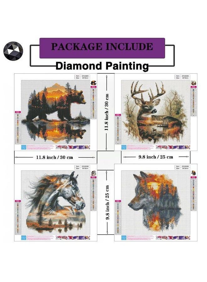 Paintcolor طقم 4 لوحات فنية من الماس للبالغين، 5D حيوانات الغابة كاملة مع رسم دب وحصان بالألماس للمبتدئين والأطفال، كرافتس فنية من الماس (11.8x11.8 بوصة) - Image 2