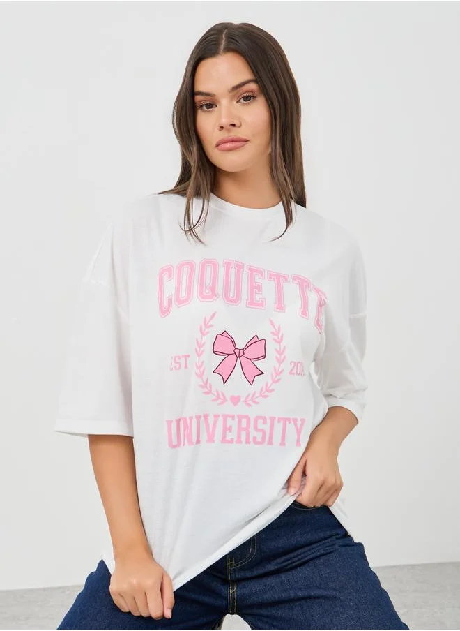 ستايلي Styli Graphic Print Round Neck T-Shirt