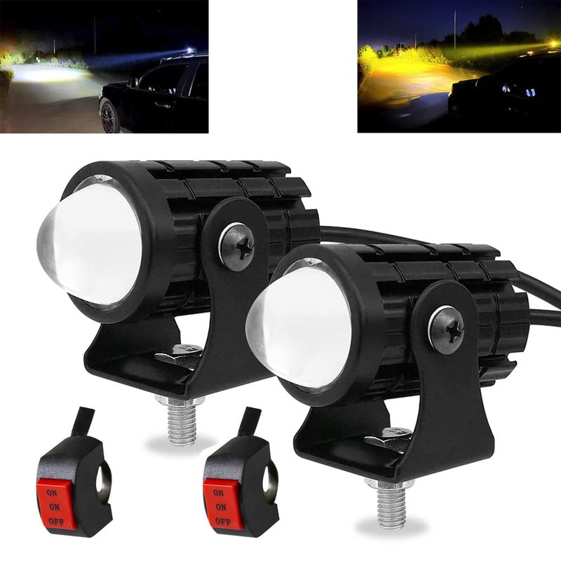 2pcs Super Bright 24W LED TwoColor White Amber Spotlight 2pcs ONONOFF Switch Waterproof auxiliary Motorcycle Headlight Fog Light Universal For Car Truck ATV Offroad SUV Driving Work Spot Lamp