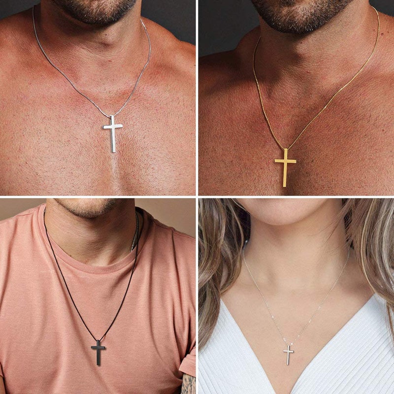 M MOOHAM Cross Necklace for Men - Silver Stainless Steel Mens Cross Chain Cross Pendant Cross Necklace 20 Inch, Christian Gifts for Men Catholic - Image 3