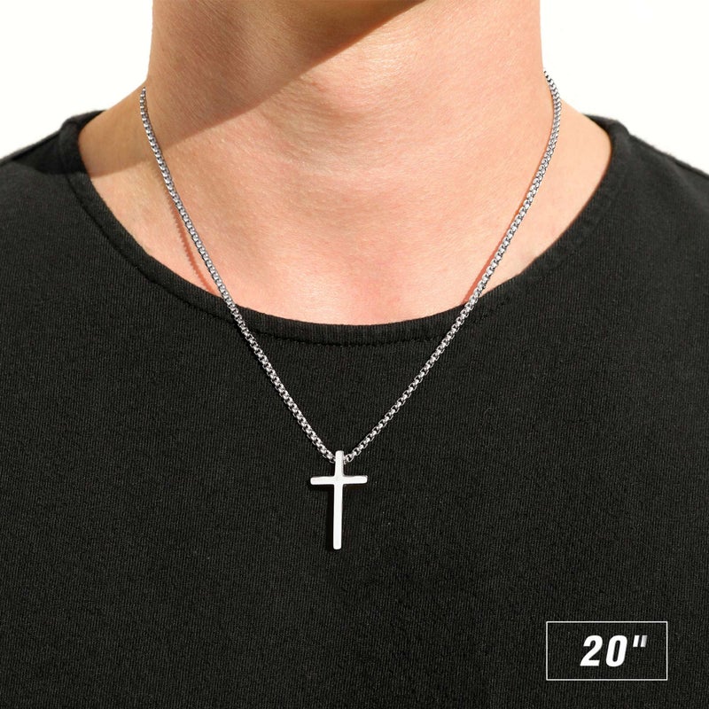 M MOOHAM Cross Necklace for Men - Silver Stainless Steel Mens Cross Chain Cross Pendant Cross Necklace 20 Inch, Christian Gifts for Men Catholic - Image 2