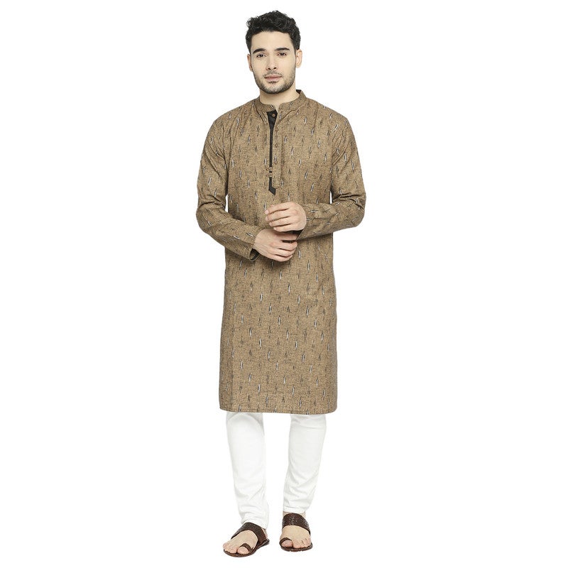ARCHATTIRE Men’s Brown Polycotton Long Kurta for Men - Image 1
