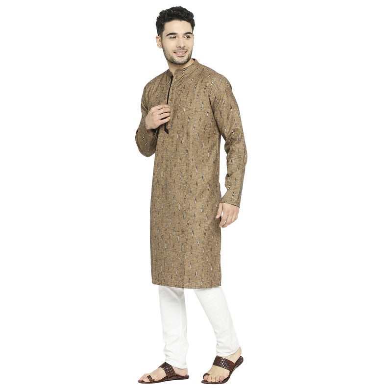 ARCHATTIRE Men’s Brown Polycotton Long Kurta for Men - Image 2