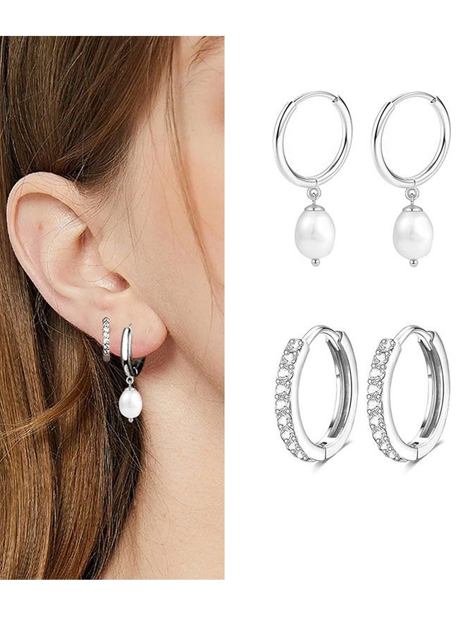 وهاواي 5 Pairs Small Hoop Earrings Set for Women Stainless Steel Huggie Hoops for Sensitive Ears Cartilage Flatback Stud Earrings for Multiple Piercing Silver - Image 4
