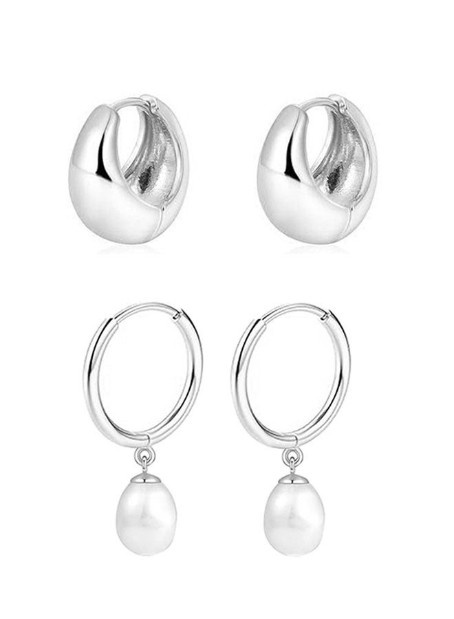 وهاواي 5 Pairs Small Hoop Earrings Set for Women Stainless Steel Huggie Hoops for Sensitive Ears Cartilage Flatback Stud Earrings for Multiple Piercing Silver - Image 5